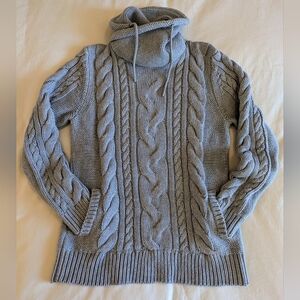 *LL Bean* Double L Cable Knit Funnel Neck Sweater, Gray, Small, EUC!